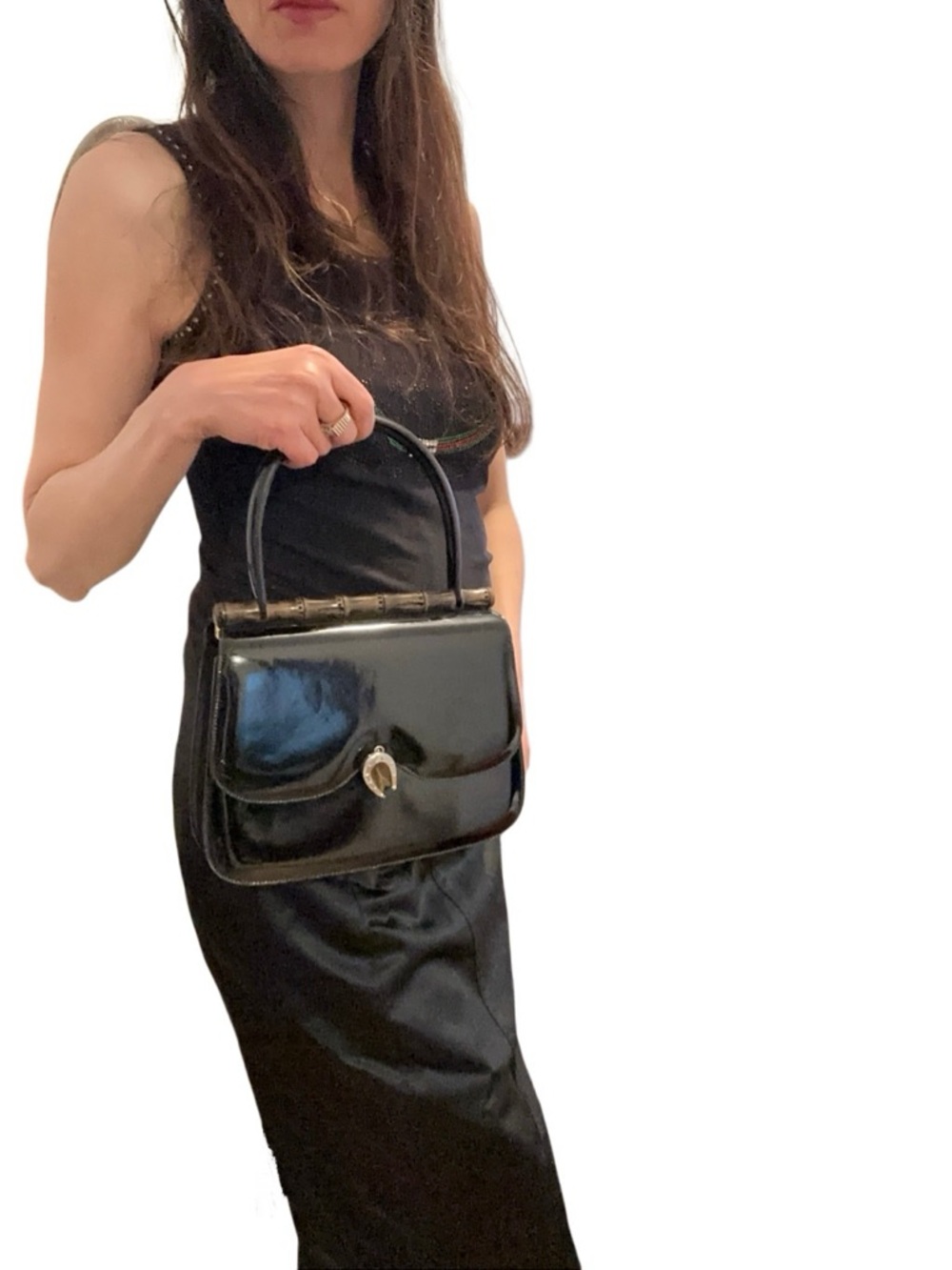 Gucci Black Patent Shoulder Bag with Bamboo Accent - Picture 14 of 14